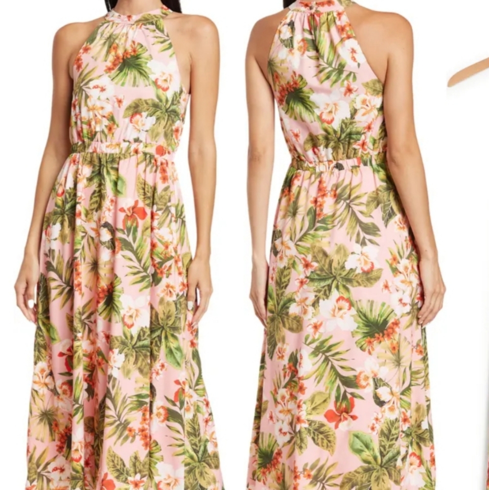 NSR Women's Floral Halter Neck Midi Dress Size L